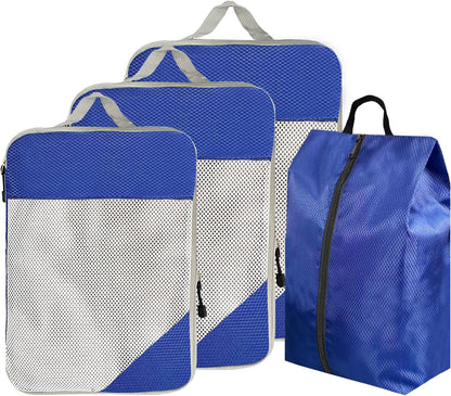 ehsbuy Compression Packing Cubes 4 Pieces for Travel Organizer Luggage Organizer Suitcase 3 Cubes + 1 Laundry Bags for Clothing Accessories