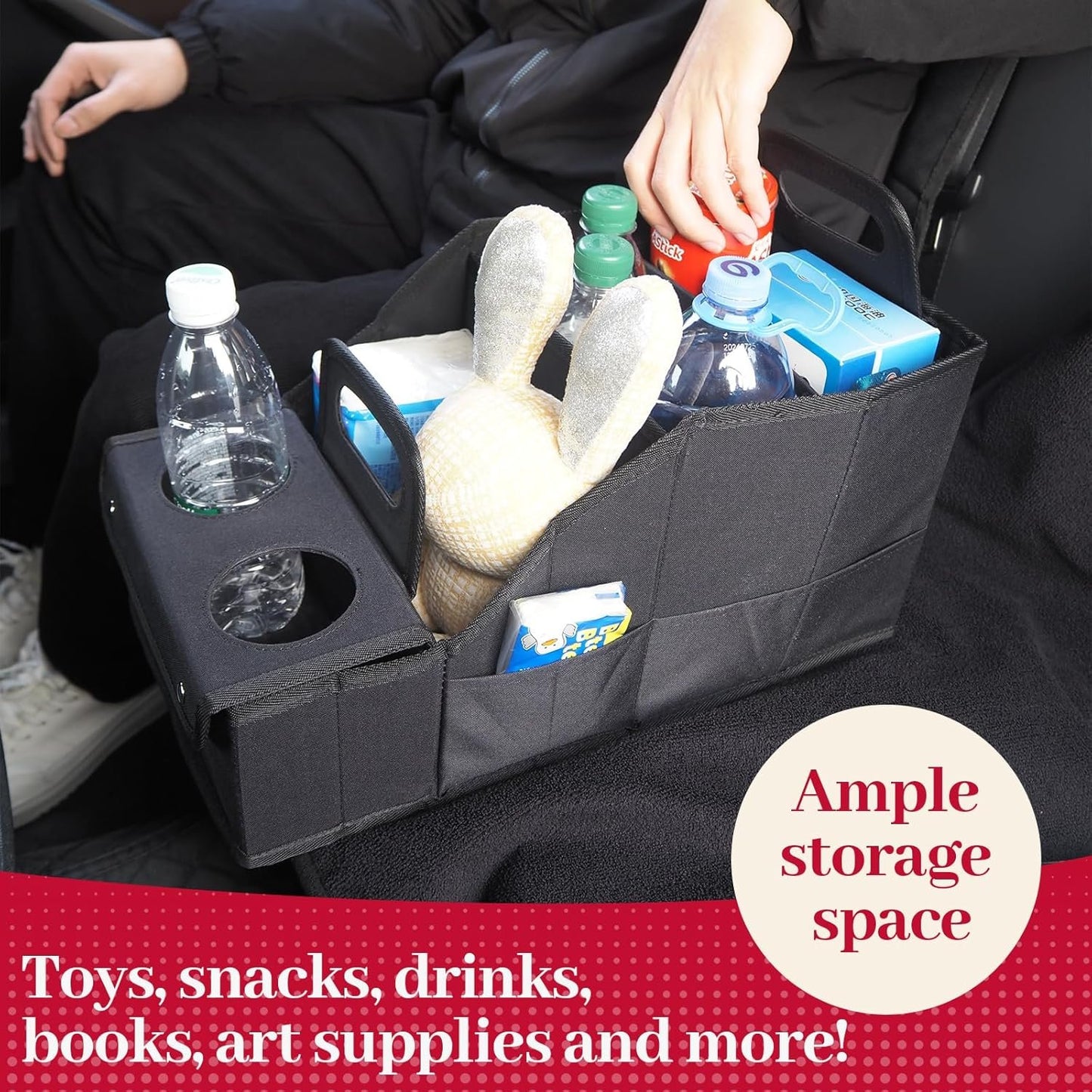 Car Seat Organizer Backseat Car Storage Box, Foldable Vehicles Organizer with 11 Storages Compartments & 2 Cup Holders, Travel Car Storage Basket for Truck Trunk Van