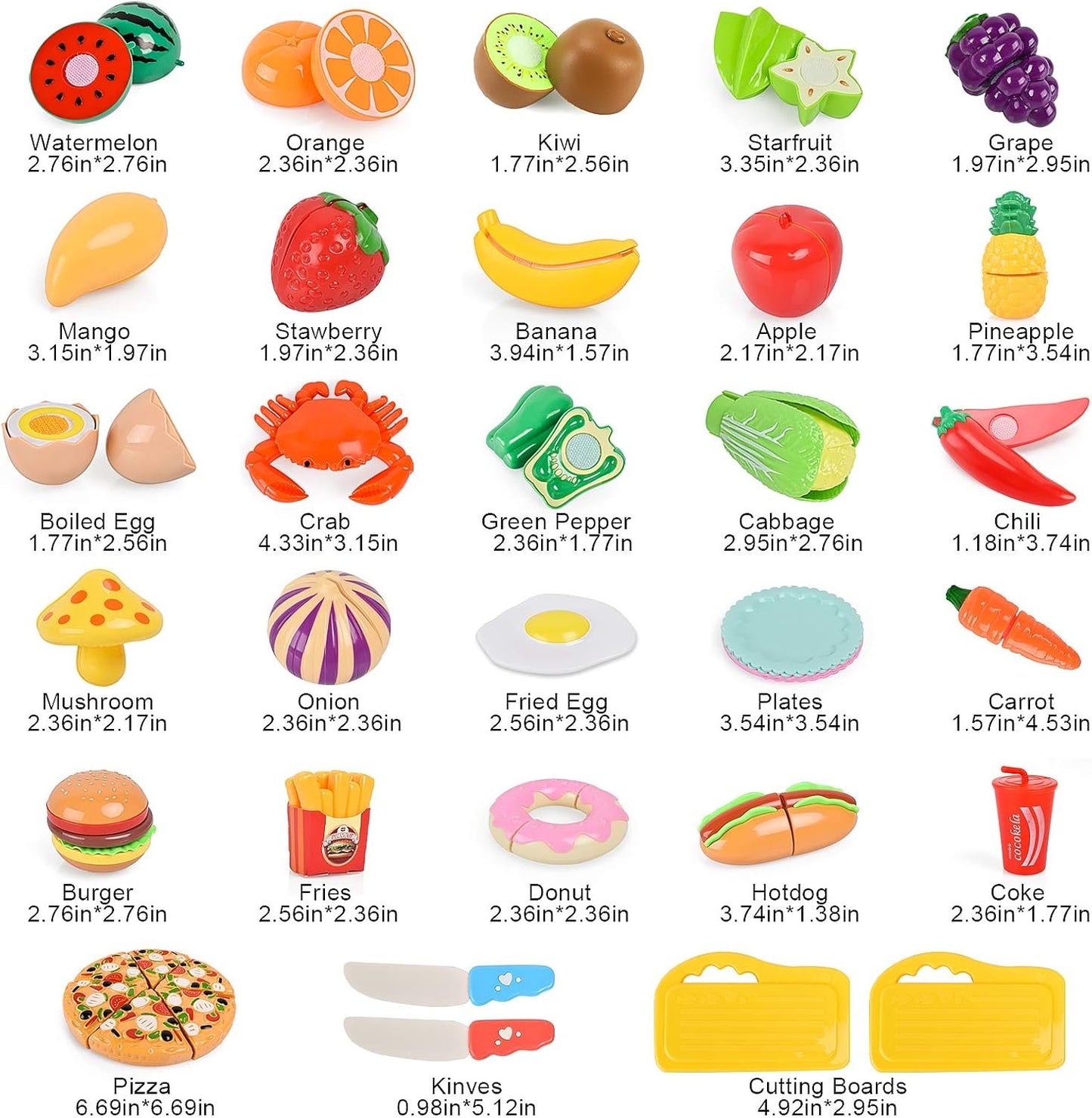 70PCS Pretend Play Food Sets for Kids Kitchen Toys Accessories Set BPA Free Plastic Pizza Toy Food Fruits and Vegetables Dishes Playset Christmas Birthday Gift Toys for Toddlers Boys Girls Storage Box