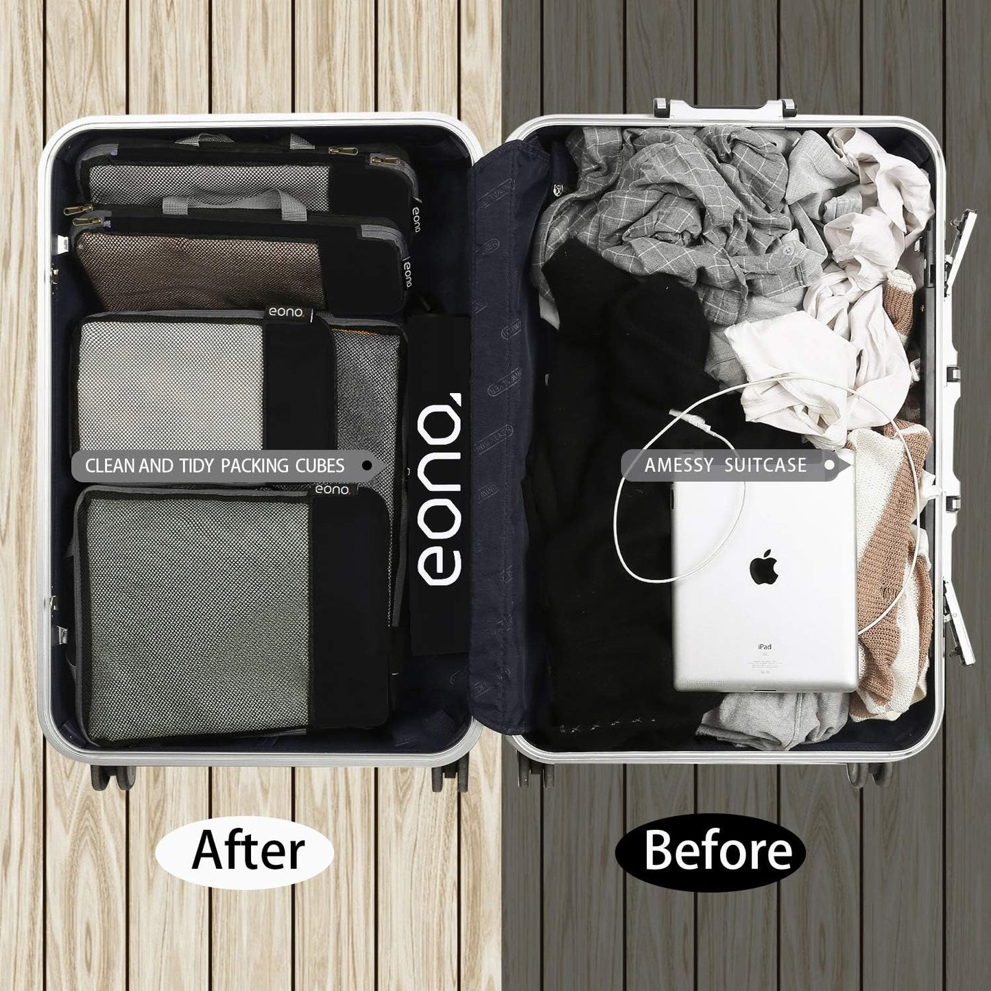 Eono Compression Travel Organizers, Suitcase Organizer Set, Travel Cubes, Packing Cubes, Compression Packing Cube