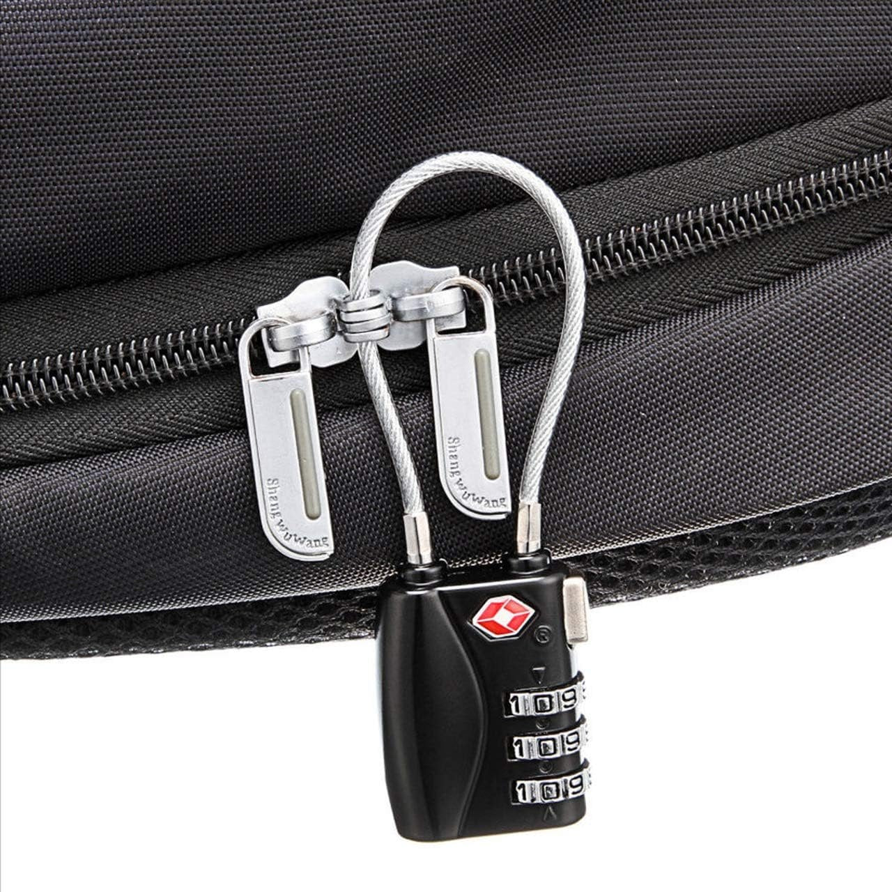 Luggage Locks, TSA Accepted 3 Digit Luggage Cable Locks with Alloy Body, Set Your Own Combination for Travel,Black