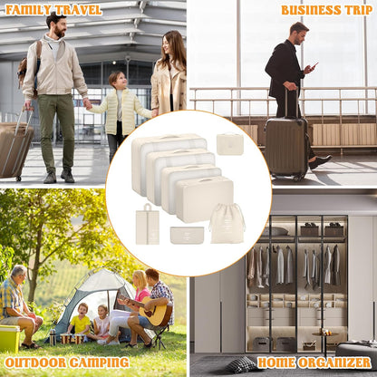 Suitcase Organizer 8 Piece (Beige) Space Saving Suitcase Organizer Set Suitcase Packing Cubes Suitcase Organizer Suitcase Compression
