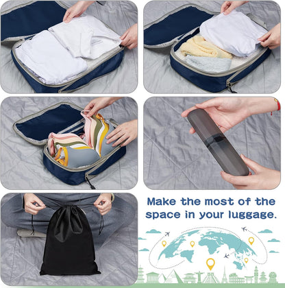 Eucomir Suitcase Organizer Set of 9 Cubes for Travel, Expandable Organizer Bags for Travel or Home Storage, Marine