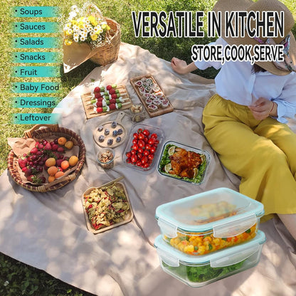 Luvan 2 Pack 1520Ml Large Glass Container Food Storage, Airtight Meal Prep Containers with Lids Lunch Box Set BPA Free & Leak-Proof for Microwave,Oven,Fridge and Dishwasher Safe