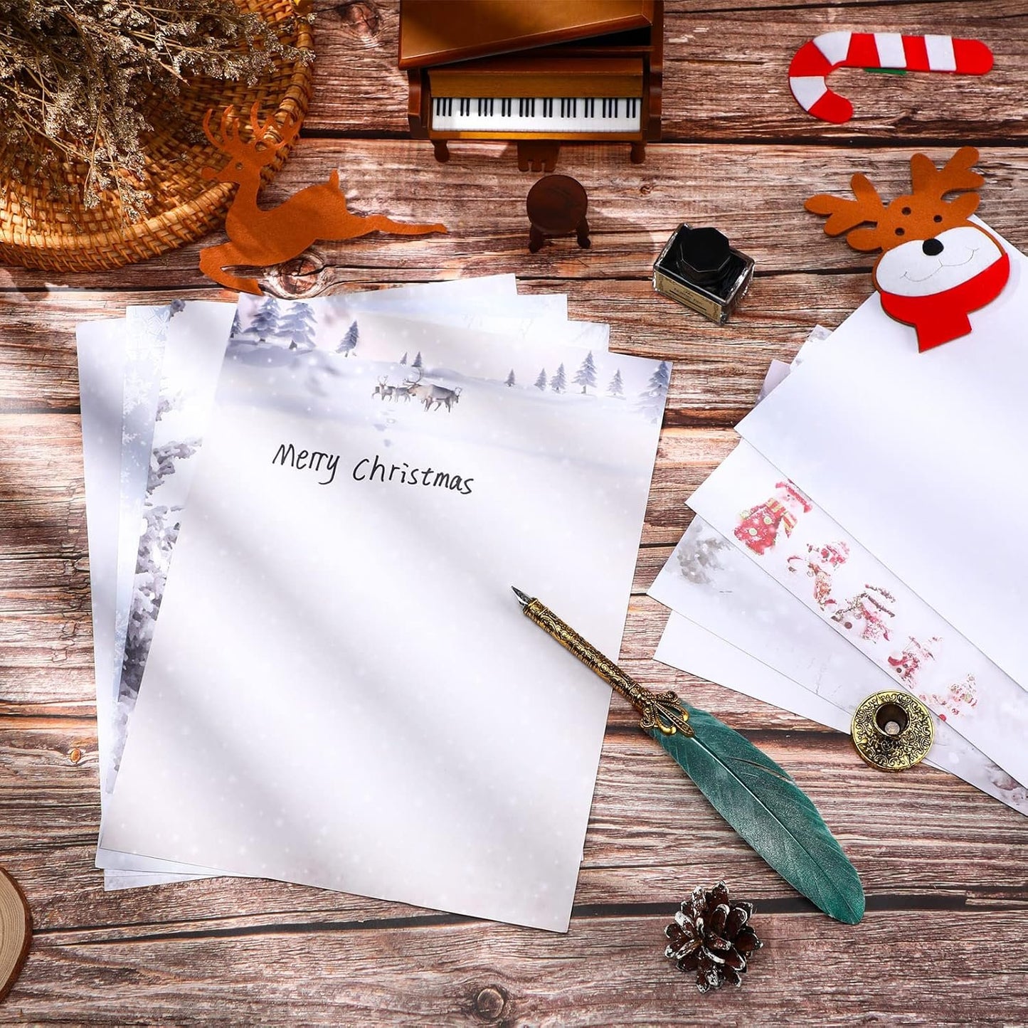 40 Pcs Winter Stationery Paper and Envelopes Set Christmas Stationery Paper Set 8.5 x 11 Inches, 20 Letter Writing Print Paper and 20 Vintage Envelopes
