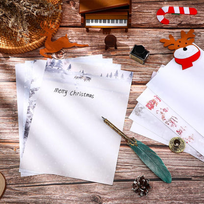 40 Pcs Winter Stationery Paper and Envelopes Set Christmas Stationery Paper Set 8.5 x 11 Inches, 20 Letter Writing Print Paper and 20 Vintage Envelopes