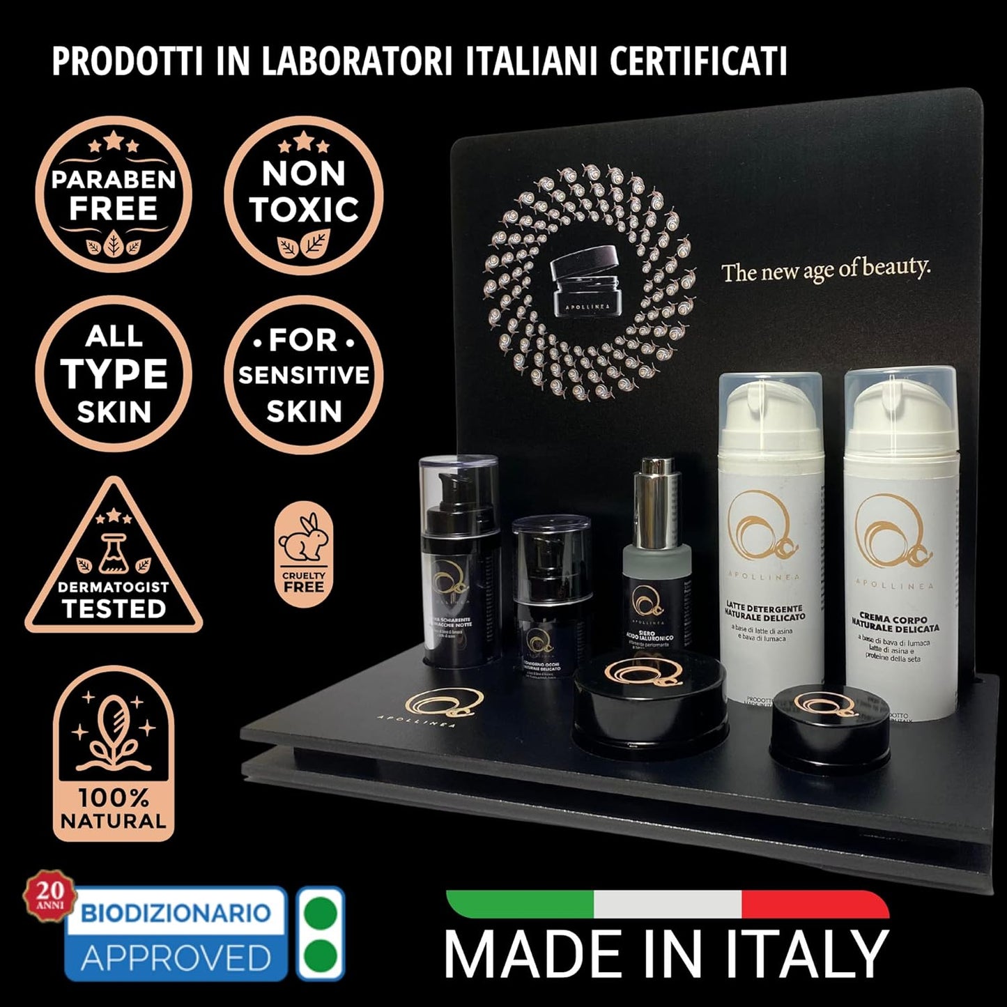Apollinea Skin Care Face Kit for Women and Men with Hyaluronic Acid Face Serum (30 ml) and Anti-Wrinkle Face Cream 100% Made in Italy