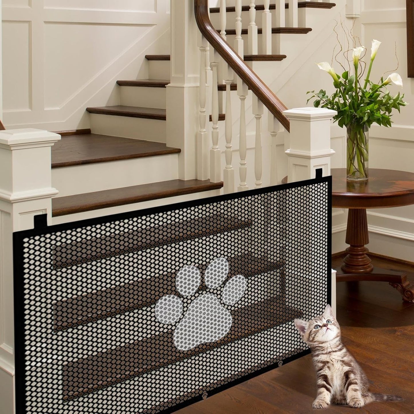 Mesh Pet Gate, Retractable Stair Barrier, Breathable Safety Fence, Detachable Lightweight Frame, Home Divider Tool, Ideal for Indoor, Outdoor, Patio, Porch, Stairway Use