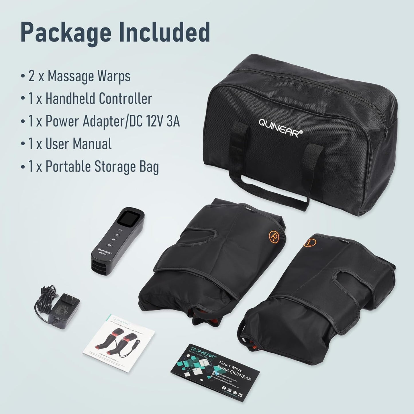 QUINEAR Leg Massager, 3-in-1 Foot Calf & Thigh Massager with Heat and Compression Therapy, Leg Massage Boots for Swollen Legs, Edema, RLS Pain Relief