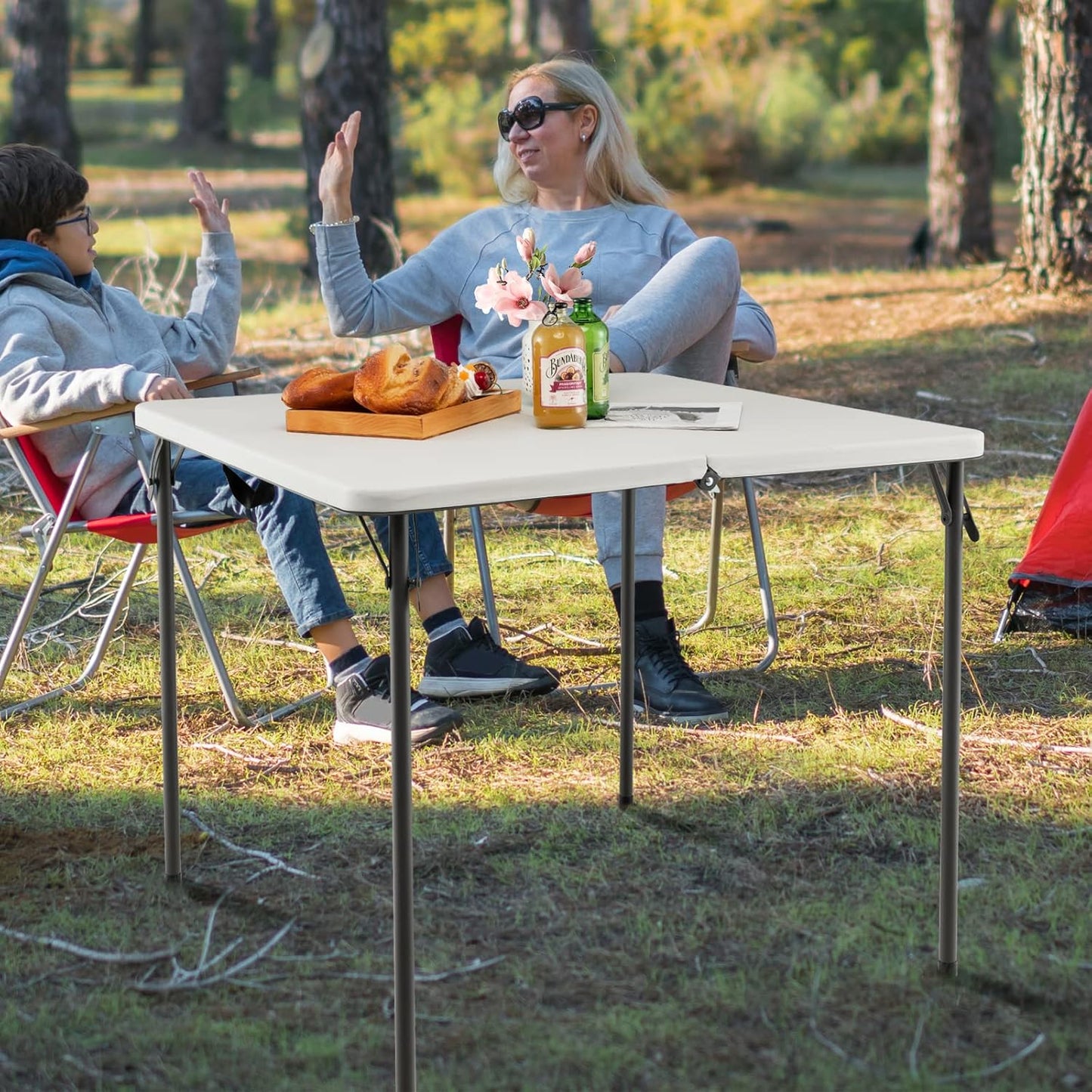Costway Folding Camping Table, Portable Picnic Camp Table with Handle, Outdoor Lightweight Dining Table with All-Weather HDPE Tabletop and Rustproof Steel Frame (White)