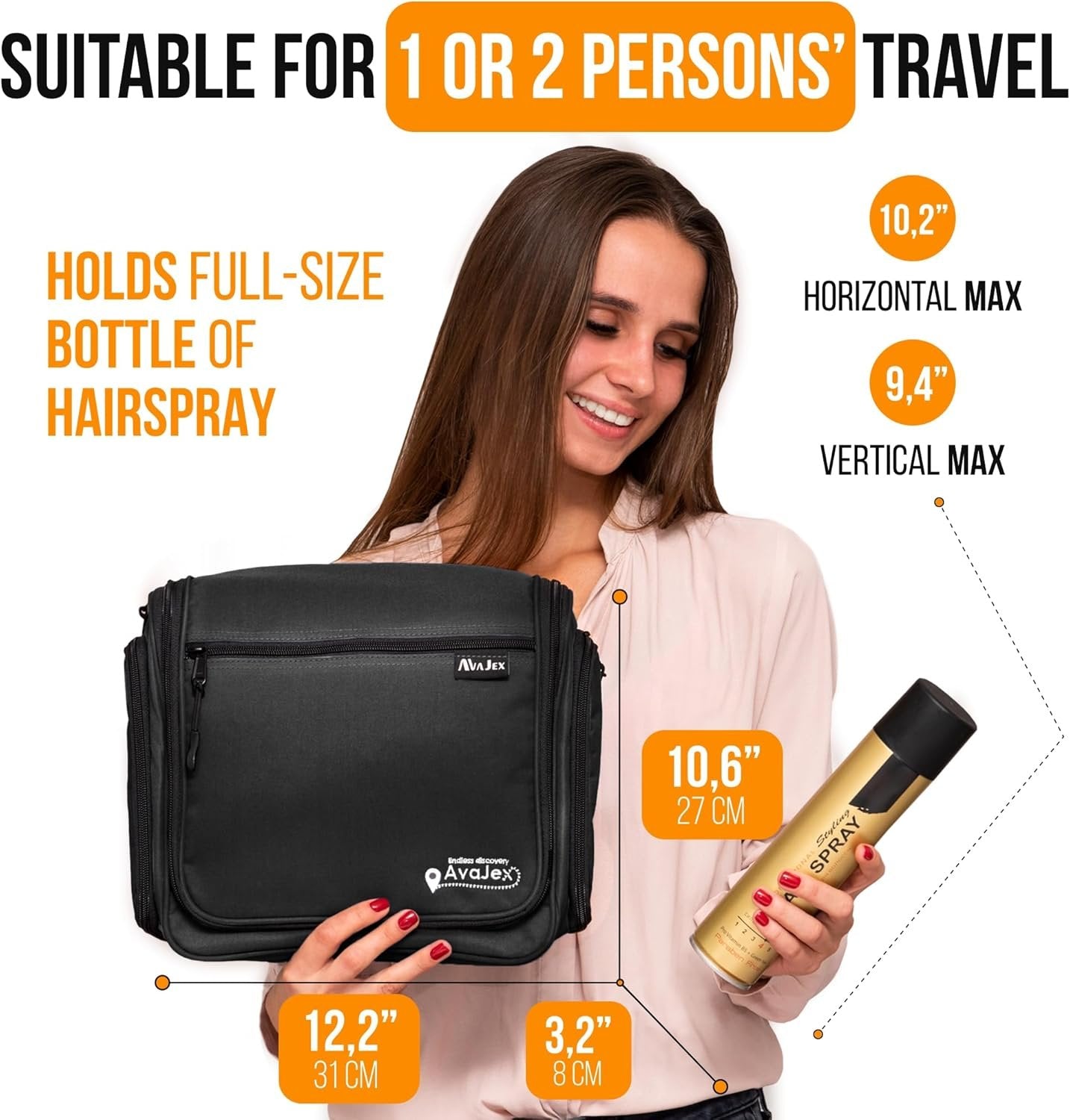 Travel Toiletry Bag for Men and Women - Large Hanging Toiletry Organizer - Waterproof Hygiene Bag with Metal XXL Swivel Hook, YKK Zippers and 19 Compartments for Toiletries, Makeup, Cosmetics