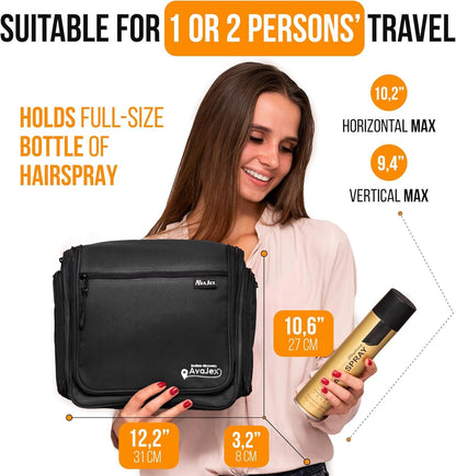 Travel Toiletry Bag for Men and Women - Large Hanging Toiletry Organizer - Waterproof Hygiene Bag with Metal XXL Swivel Hook, YKK Zippers and 19 Compartments for Toiletries, Makeup, Cosmetics