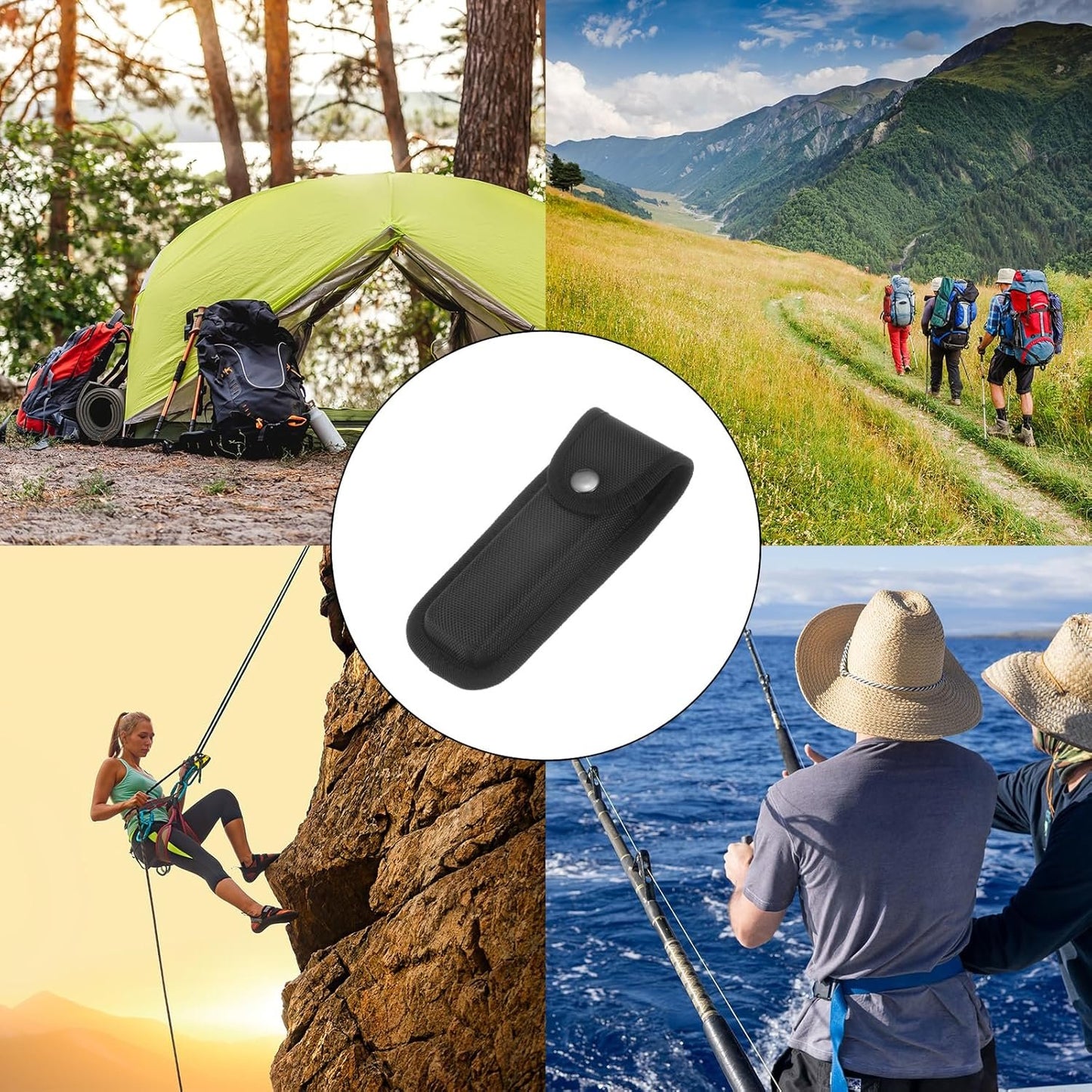 HARFINGTON Nylon Pocket Knife Sheath 6.5" x 2.8" Horizontal Vertical Carry Belt Loop Multi-Tool Pouch Folding Knife Belt Sheath with Snap Closure for Outdoor Daily Use, Black