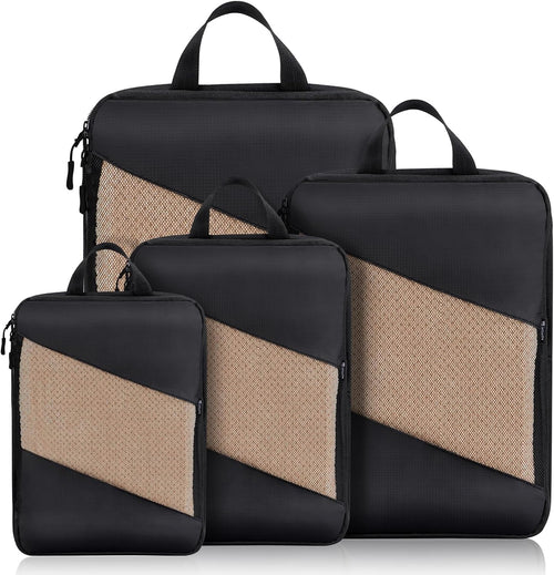 Jetsetta Extra Large Compression Packing Cubes with see through Mesh, Expandable Suitcase and Luggage travel packing cubes set for Travel Accessories（Black 4 Set)