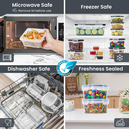 RFAQK 52 Pcs Food Containers with Lids-(26 Clear Plastic Food Storage Containers with 26 Lids) BPA-Free 100% Airtight Kitchen and Pantry Organization, Microwave,Safe with Labels & Marker