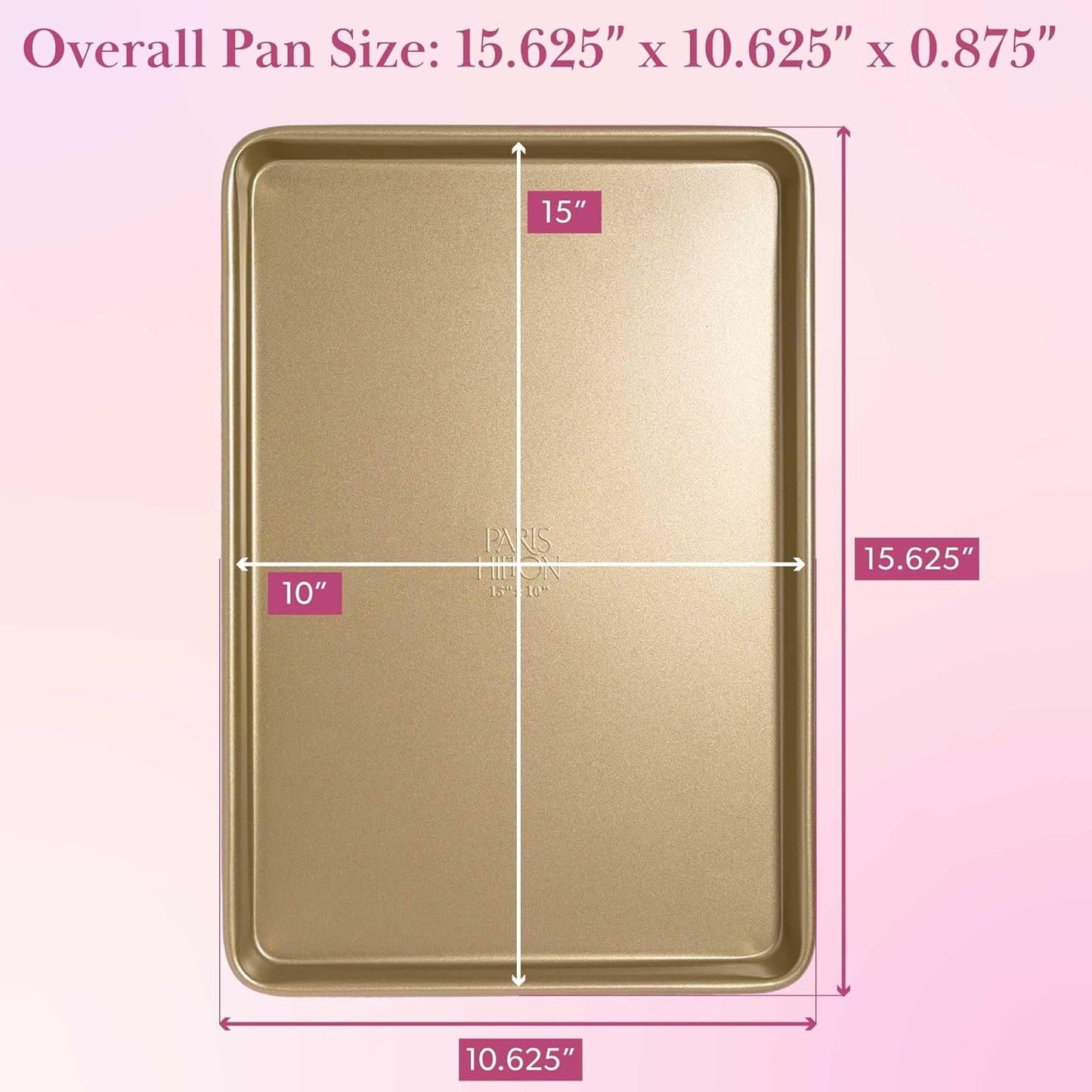 Paris Hilton Nonstick Carbon Steel Bakeware Collection, 15-Inch x 10-Inch Cookie Baking Sheet, Dishwasher Safe, Made Without PFOA and PFAS, Pink Champagne Two-Tone