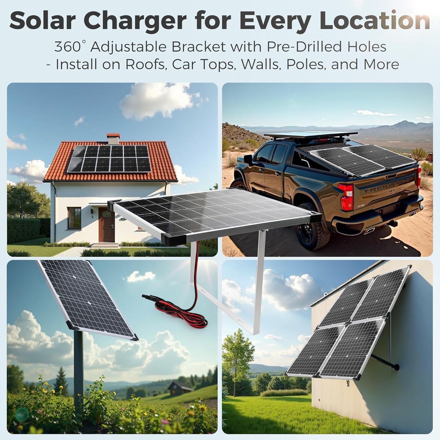 Voltset Solar Panel Kit 20W 12V, Solar Battery Trickle Charger Maintainer, Waterproof Solar Panel + Upgrade Charge Controller + Adjustable Mount Bracket for Boat RV Motorcycle Marine