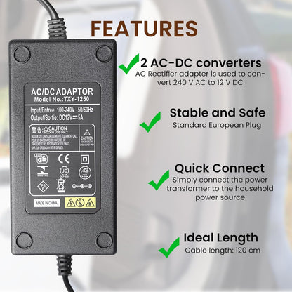 2 x AC to DC Converter Adapter 220V to 12V 5A Cigarette Lighter Power Adapter for Car Fridge Vacuum Cleaner