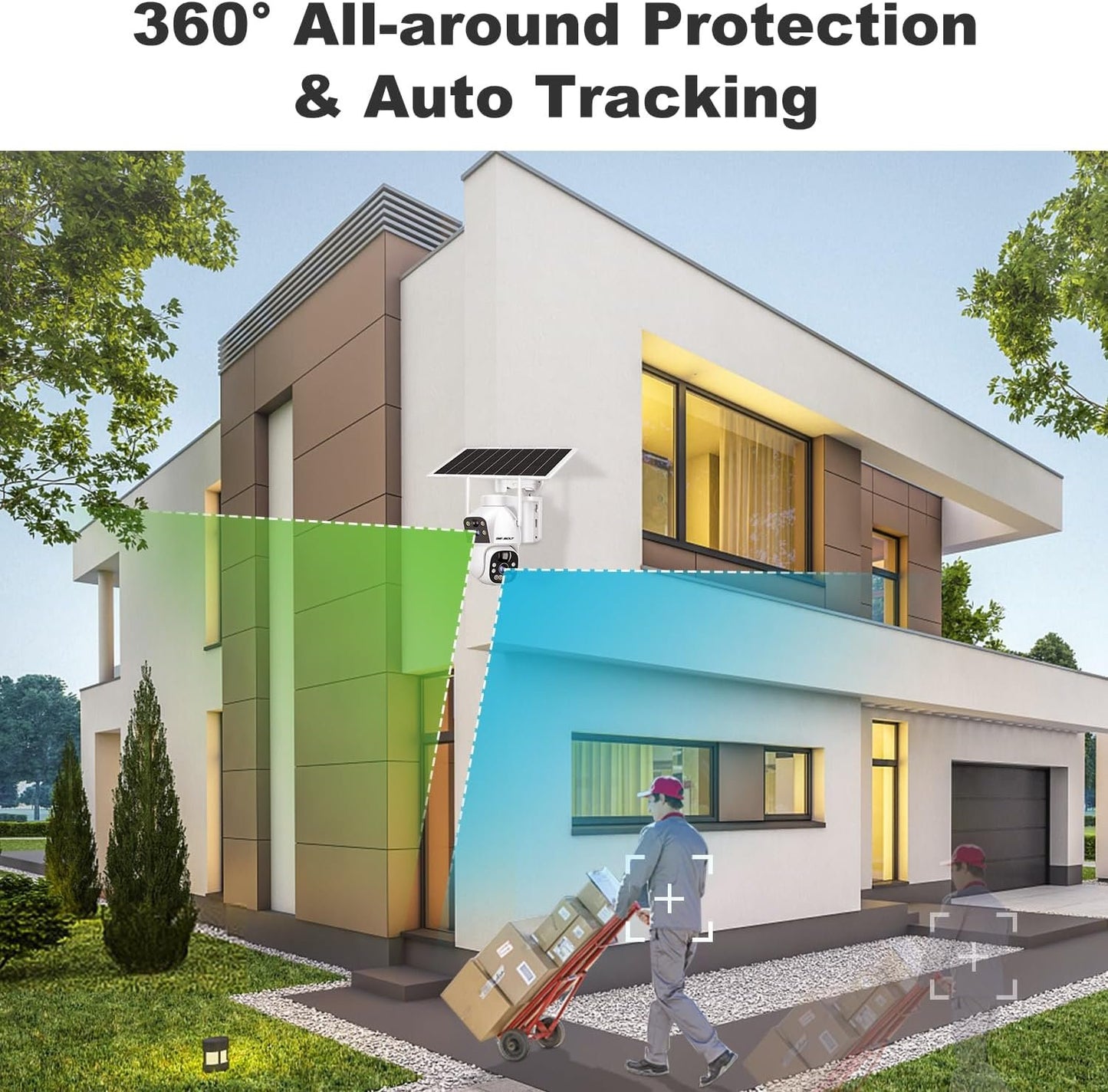 GENBOLT Solar WiFi Security Camera Outdoor Wireless, 8W 15600mAh Battery Powered Home Surveillance Camera CCTV with Dual View, Dual Lens Spotlight IP Camera with Color Night, PIR Detection