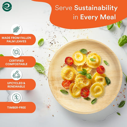 ECO SOUL 100% Compostable, Biodegradable, Disposable Palm Leaf Plates | Like Bamboo Plates, Eco-friendly 6' Sturdy, Microwave & Oven Safe Party, Wedding, Event (200 Count 6'', Round) (PLP6RO200)