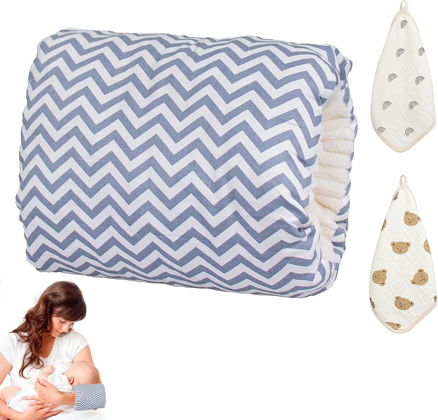 Jokureao Breastfeeding Arm Pillow Set, Cozy Cradle Pillow, Baby Nursing Arm Breastfeeding Pillow, Soft Nursing Arm Pillow with 2 Square Towels, Pillow for Feeding Baby (Gray)