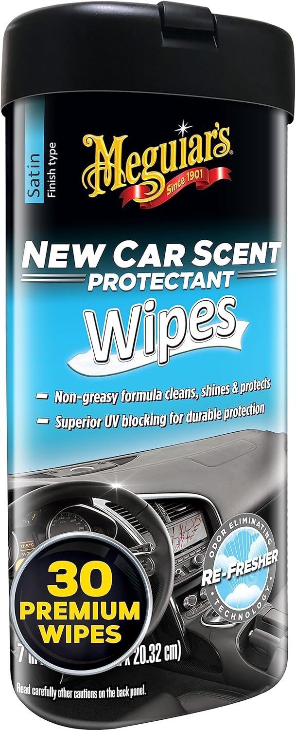 Meguiar's New Car Scent Protectant Wipes - Easy to Use Car Wipes that Protect and Freshen Your Car's Interior - Ideal for Car Detailing & Maintenance - 30 Ct