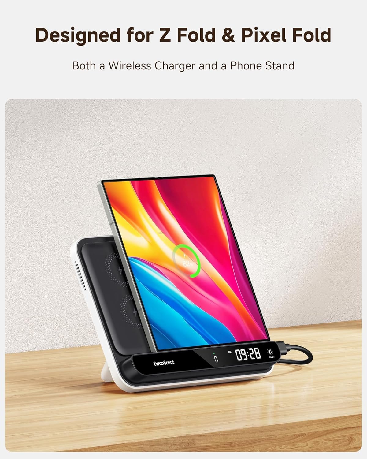 SwanScout 30W Dual Phone Wireless Charger, Wireless Charger for Samsung Z Fold/Google Pixel 9 Pro Fold, SwanScout 504F, Charging Station for Samsung S25/S24/S23, iPhone 16/15/14, Pixel 9/8/7/6