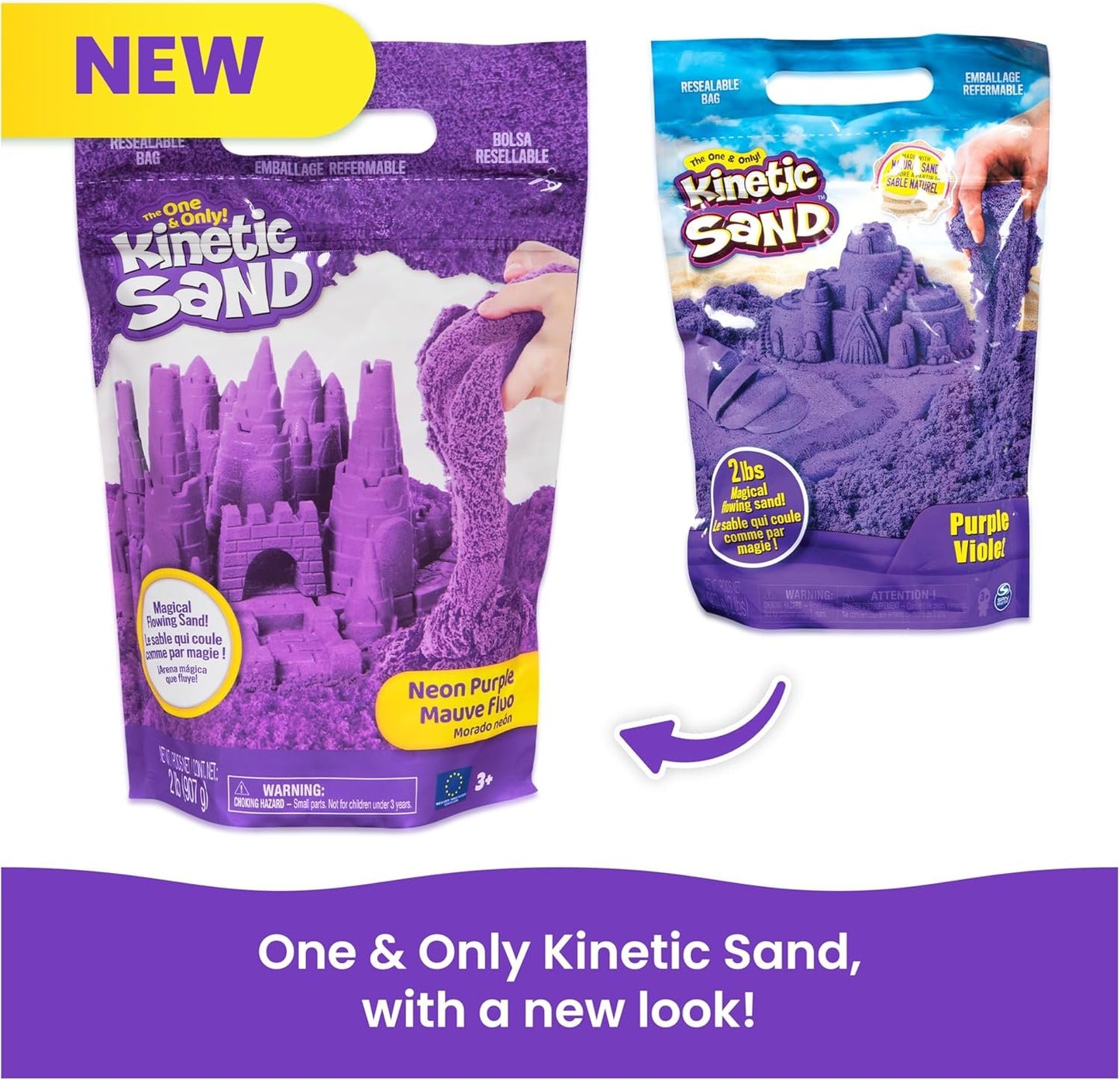 Kinetic Sand, 2lbs Purple Play Sand, Moldable Sensory Toys for Kids, Resealable Bag (Packaging May Vary), for Ages 3 and up