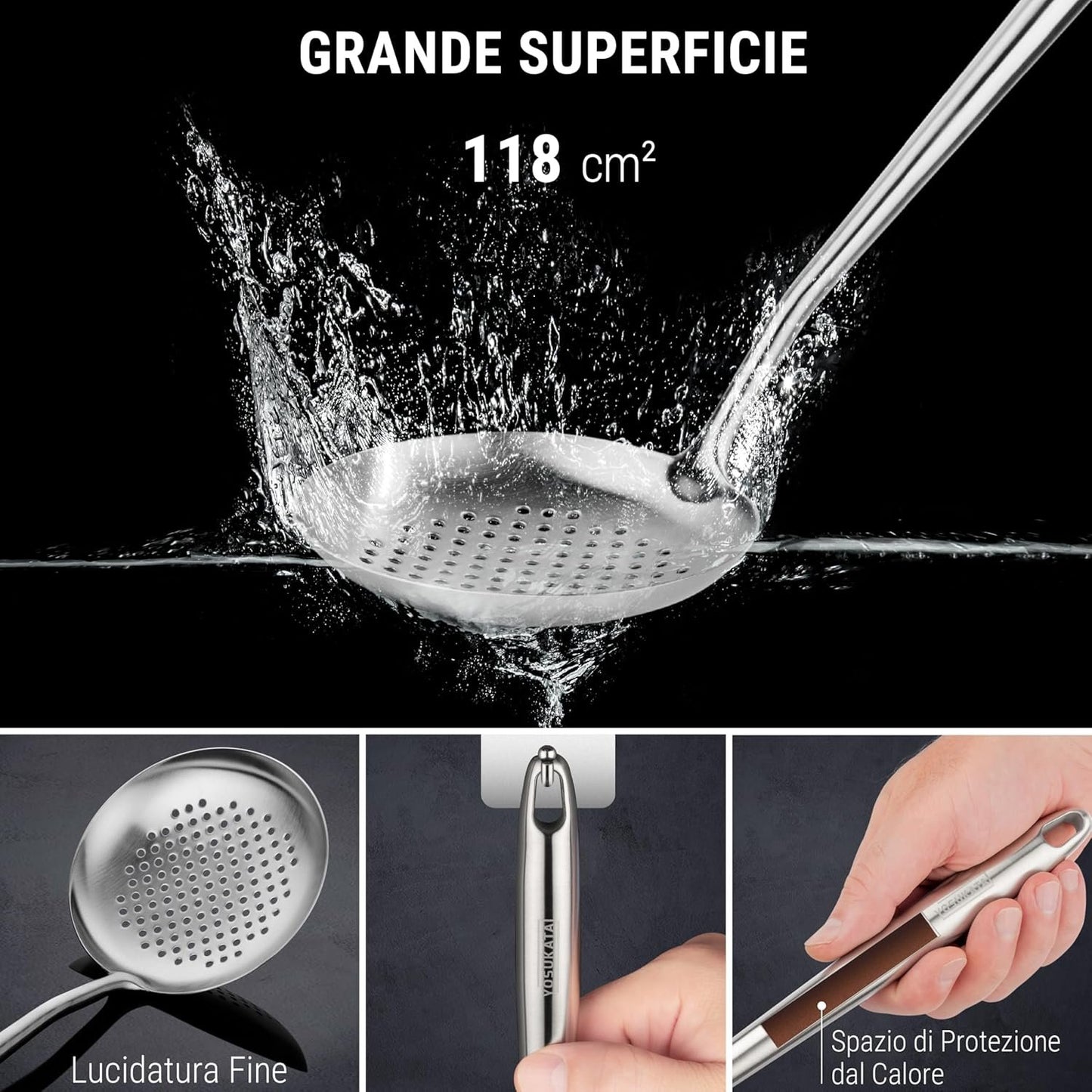 YOSUKATA Stainless Steel Spatula and Ladle for Wok 43 cm - Kitchen Utensils Set 304 Stainless Steel - Kitchen Ladle Set - Wok Accessories - Universal Kitchen Accessories - Kitchen Gadgets