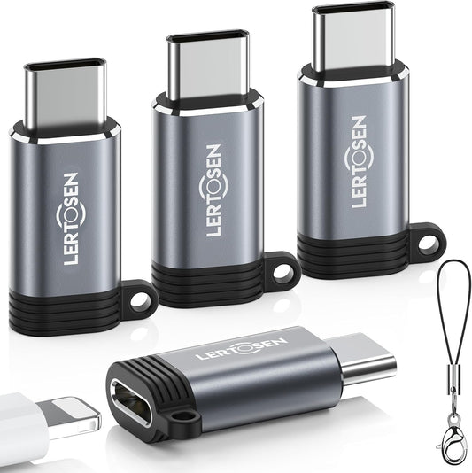 Lightning Female to USB C Male Adapter (4 Pack) Type C Charger Converter Cord Cable for iPhone 15/15 Pro/15 Pro Max/15 Plus,iPad Air,Samsung,Support Charging & Data Transfer,Not for Audio/OTG
