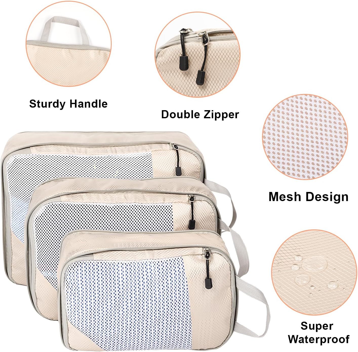 Space-Saving Suitcase Organizer Travel Organizer Suitcase Compression Travel Useful Accessories Waterproof Travel Bags for Underwear Footwear Clothes Fabric, Beige, 3 Pieces