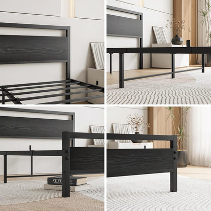 VERFARM Queen Size Bed Frames with Black Wood Headboard and Footboard,Heavy Duty Metal Platform Bed Frame Queen Size,No Box Spring Needed,Mattress Foundation/Sturdy and Stable/Noise Free,Black