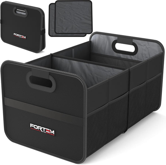 FORTEM Car Trunk Organizer, Collapsible Two Compartment Car Organizer, Foldable SUV & Truck Storage for Car Accessories for Women Men, Non Slip Bottom, Sturdy Side Walls, Strong Handles, 50L