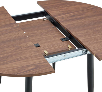 FURNITO 42"-54" Extendable Round Dining Room Table for 4 6 People, Wooden Kitchen Tabletop with Metal Legs, Space Saving Modern Dining Table for Small Space, Easy to Assemble, Walnut