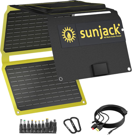 SunJack 40W Folding Portable Solar Panel Charger with Kickstands, IP67 Waterproof ETFE and DC/USB-A QC3.0 / USB-C PD30 for Cell Phone, Laptop, Power Station, Backpacking, Camping, Hiking, Emergency