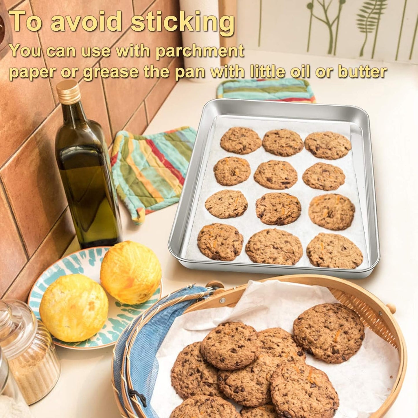P&P CHEF 16 Inch Large Baking Sheet Set of 2, Stainless Steel Cookie Sheet, Baking Pan Bakeware Set, Heavy Duty & Healthy, Oven & Dishwasher Safe