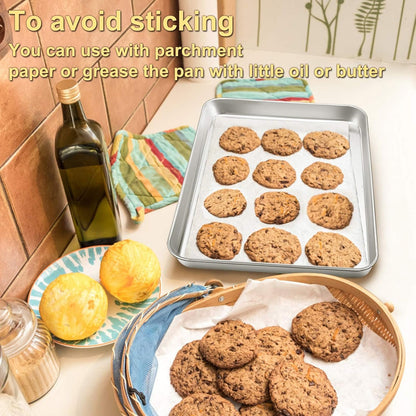 P&P CHEF 16 Inch Large Baking Sheet Set of 2, Stainless Steel Cookie Sheet, Baking Pan Bakeware Set, Heavy Duty & Healthy, Oven & Dishwasher Safe