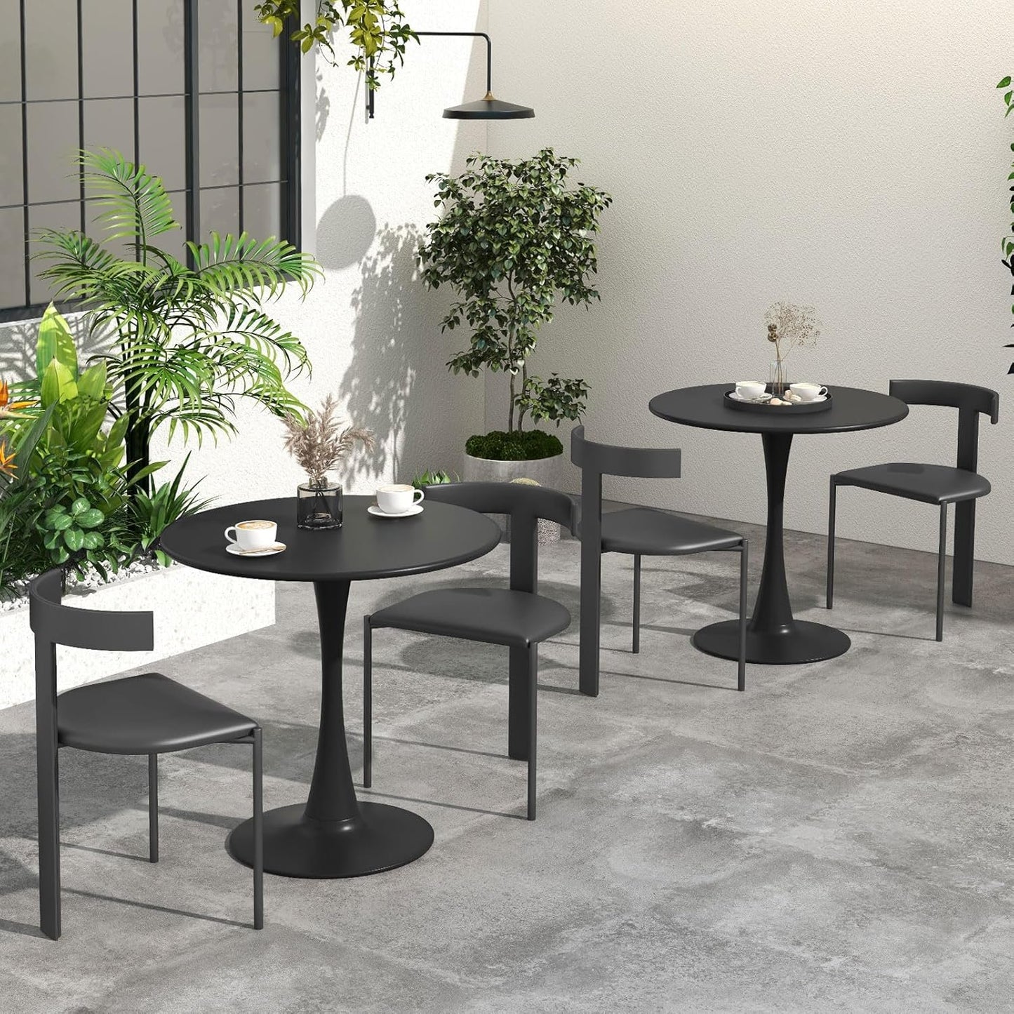 Giantex Black Round Dining Table, 32" Modern Tulip Kitchen Table w/ 0.9” Thickened Tabletop & Sturdy Metal Pedestal, Mid-Century Leisure Table for Small Places, Dining Room, Living Room, Cafe
