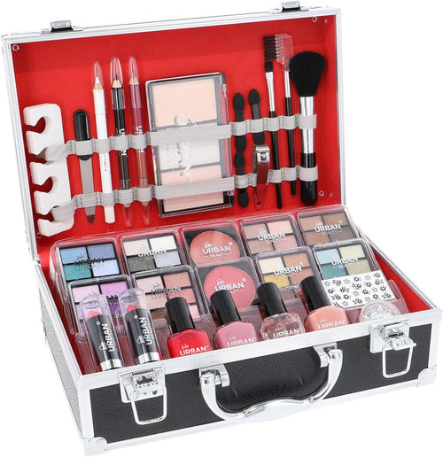 Love Urban Beauty Vegan Divine Beauty French Manicure Makeup Box 76 Piece Makeup Set Including Eyeshadow, Highlighter, Lipstick, Blush, Brushes, Manicure Accessories