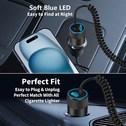 [Apple MFi Certified] iPhone Car Charger Fast Charging, Braveridge 4.8A Dual USB Power Cigarette Lighter Car Charger Adapter with 6FT Lightning Coiled Cable for iPhone 14 13 12 11 Pro/XS/XR/SE/X/iPad
