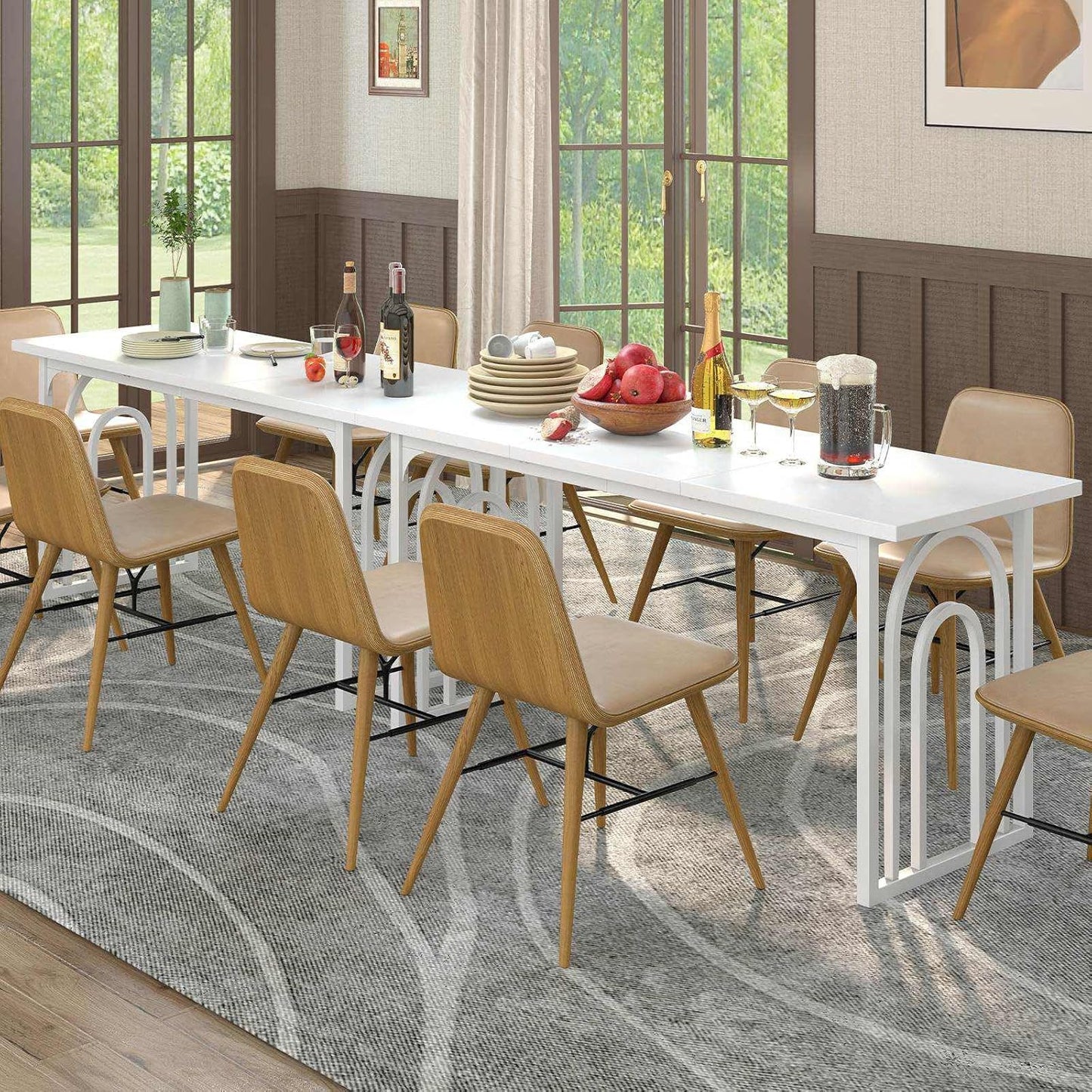 Giantex 160CM Dining Table for 6-8 People, Rectangular Farmhouse Kitchen Table w/Heavy Duty Metal Legs, Large Mid Century Dinner Table for Dining Room, Living Room, Restaurant, White