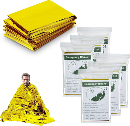 Milifox 6 Pack Emergency Thermal Blankets, Survival Blankets Reflective First Aid Blanket for Camping Hiking Outdoor Warm Insulated Heat Insulation and Waterproof