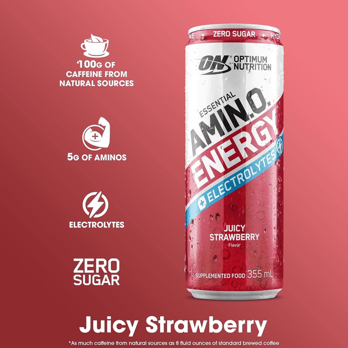 OPTIMUM NUTRITION Amino Energy + Electrolytes Sparkling Hydration Drink, Strawberry Flavour, 355ml, 12 Pack