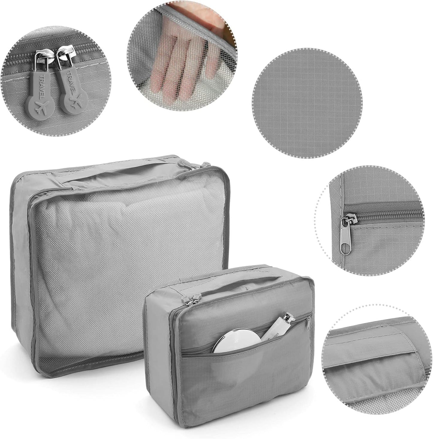 ShawFly Suitcase Organizer Packing Cubes, 7 Pieces Travel Cubes for Suitcase Lightweight Luggage Packing Organizer Essential Travel Bags for Travel Accessories (Grey)