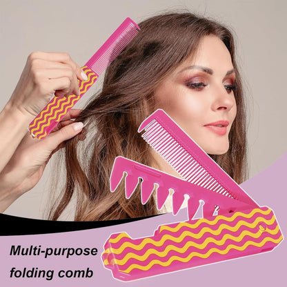 Pocket Comb, Fine and Wide Tooth, Folding Styling Tool, Portable Design, Sturdy Lightweight Material, Suitable for Hair, Beards, Mustache Women, Girls, Travel Use