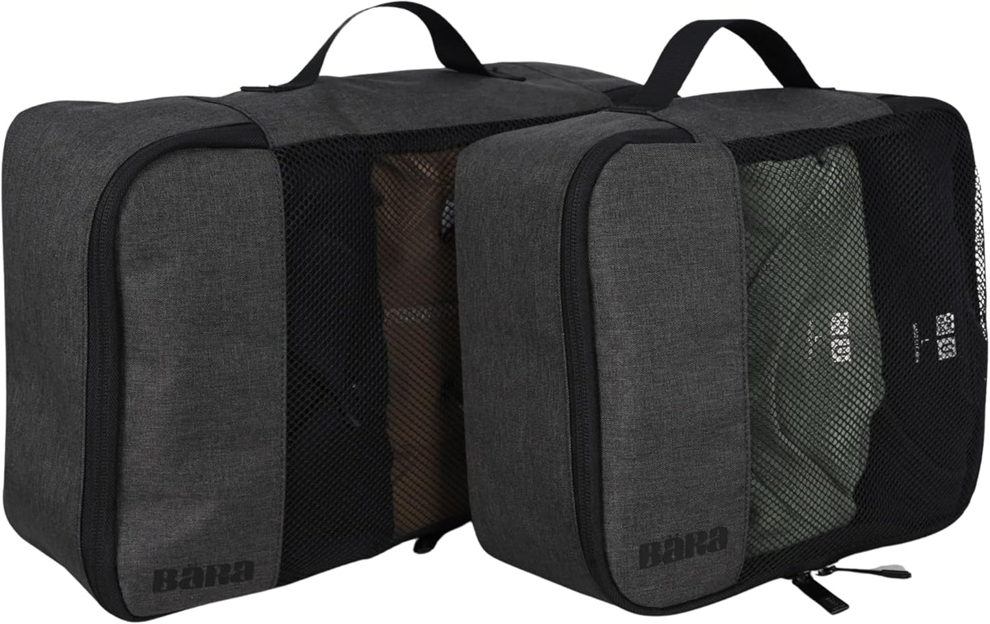 BÄRA Travel Accessories - Set of 2 Space Saving Packing Cubes for Carry On Suitcase Luggage Organization - Medium and Small Packing Organizers with a Mesh Top for Lightweight Travel Organization, Grey