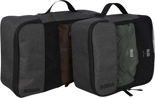 BÄRA Travel Accessories - Set of 2 Space Saving Packing Cubes for Carry On Suitcase Luggage Organization - Medium and Small Packing Organizers with a Mesh Top for Lightweight Travel Organization, Grey