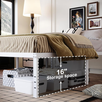 DiaOutro 18 Inch King Bed Frame Heavy Duty Metal Platform No Box Spring Needed, Maximum Storage, Easy Assembly, No Noise, White