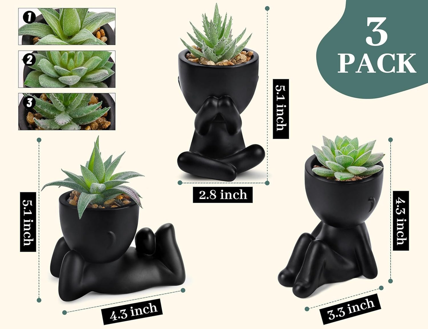 Der Rose 3pcs Fake Plants Cute Succulents Artificial Plants for Black Bathroom Bedroom Home Aesthetic Room Office Desk Accessories Decor Indoor