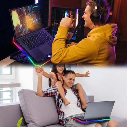 Laptop Cooling Pad RGB Gaming Notebook Cooler for Desk and Lap Use, MOOJAY Laptop Fan Stand 8 Adjustable Heights with 8 Quiet Fans and Phone Holder, for 15.6-17.3 Inch Laptops - Blue LED Light